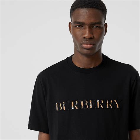 embroidered check logo cotton t shirt burberry|burberry short sleeve button up.